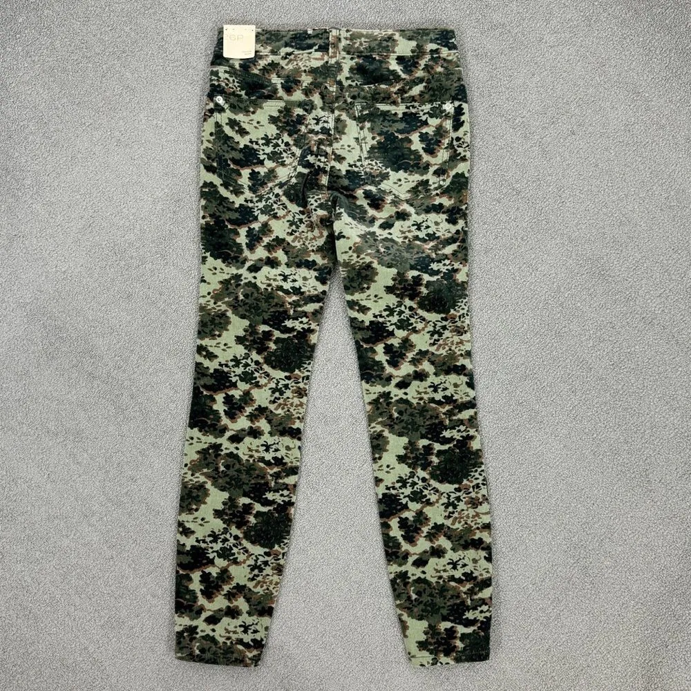 Anthropologie Pilcro Floral Camouflage High Rise Skinny Corduroy Pants Green 26P - Image 7