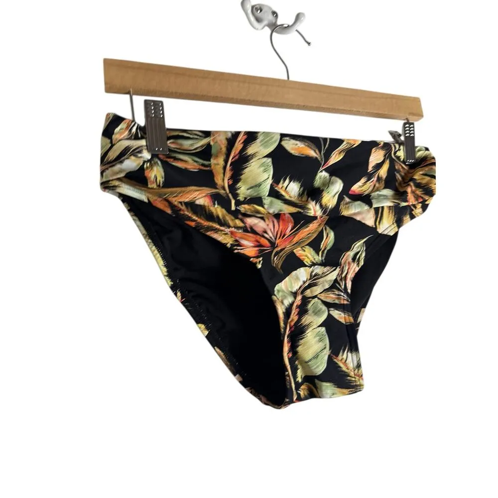Sunsets Escape Retro Retreat Black Tropical Floral Print Foldover Bikini Bottoms Size M - Image 10