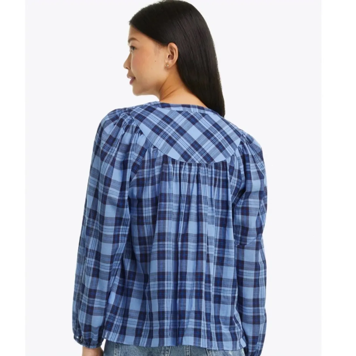 Draper James Button-Front Top in Midnight Plaid Size XS - Image 2