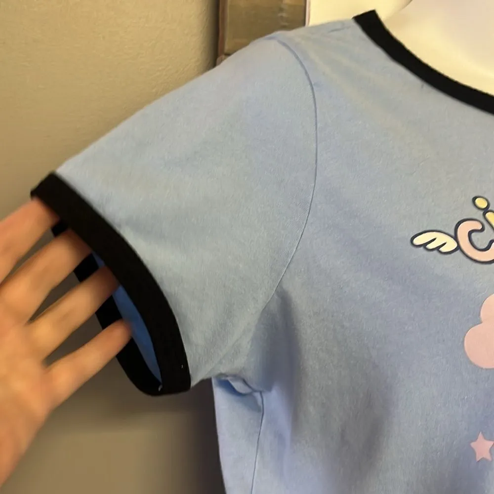 Cinnamoroll by Sanrio Periwinkle with Black Trim Cropped Cotton Blend T-shirt-00 - Image 6