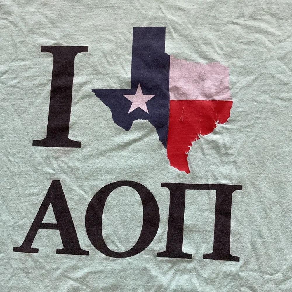 Comfort Colors AOPi Texas Alpha Omicron Pi Sorority T-Shirt Size Large Blue EUC - Image 2