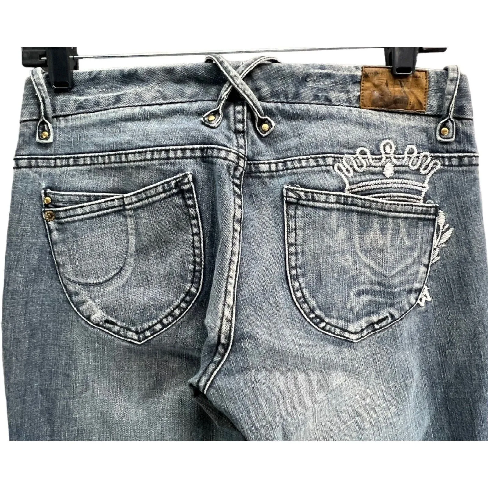 Armani Exchange Y2K Jeans 6 Blue Bootcut Leather Trim Low Rise Stretch Grunge - Image 5