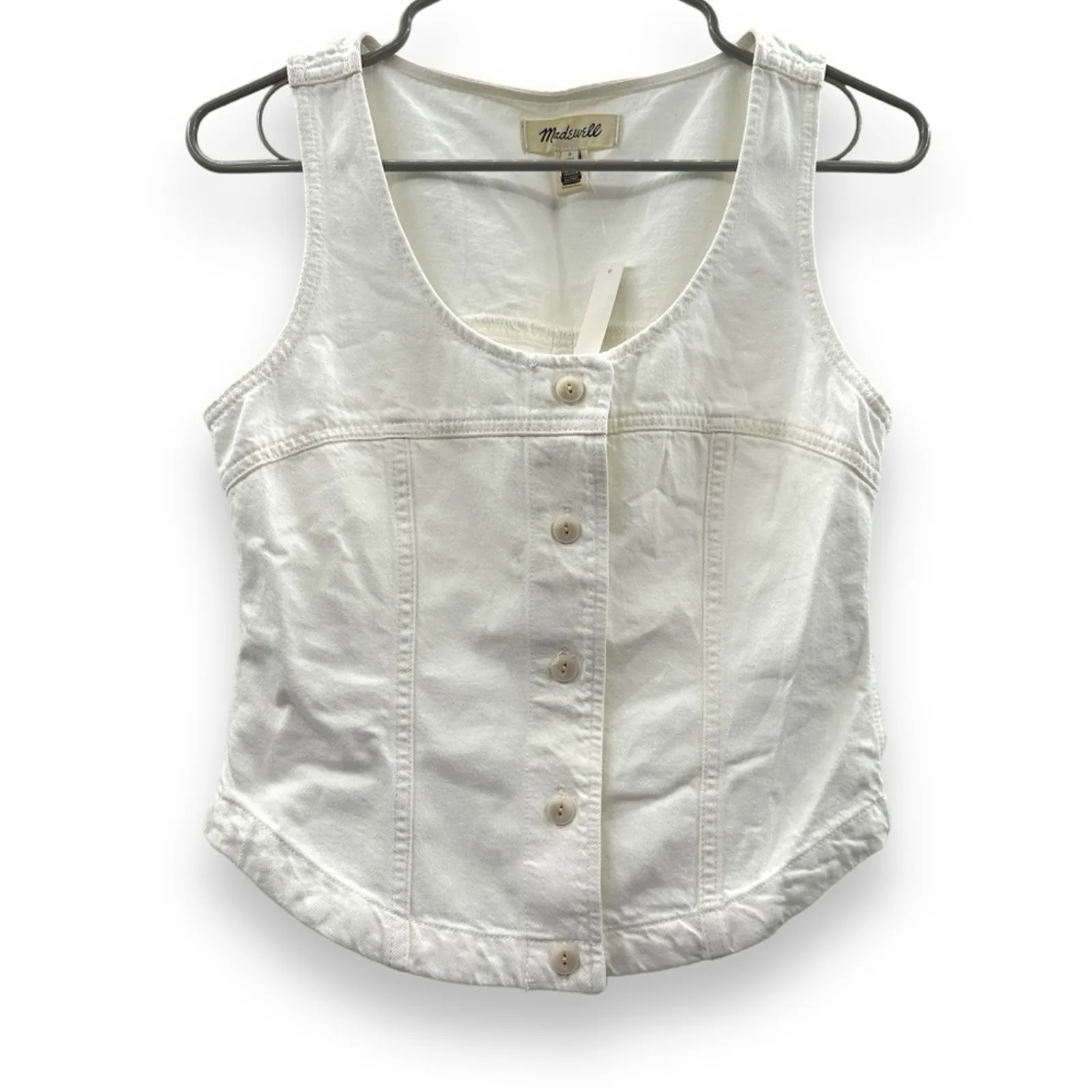 Madewell Denim Button-Front Sleeveless Top in Tile White Sz 0 NEW‎ - Image 3