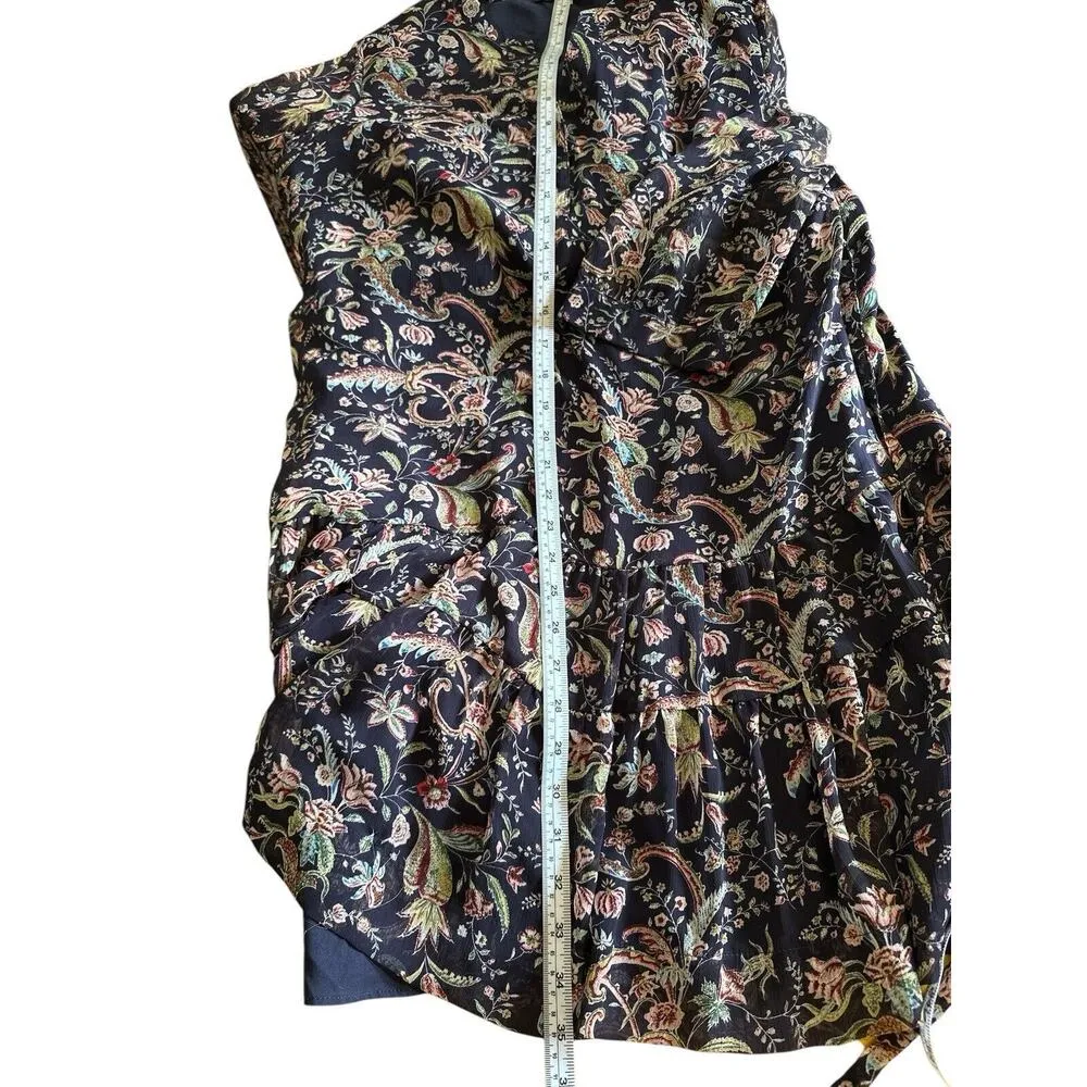 Rose & Olive Women's Black Floral Chiffon Tie Waist Boho Dress 3/4 Sleeve Sz. M - Image 5