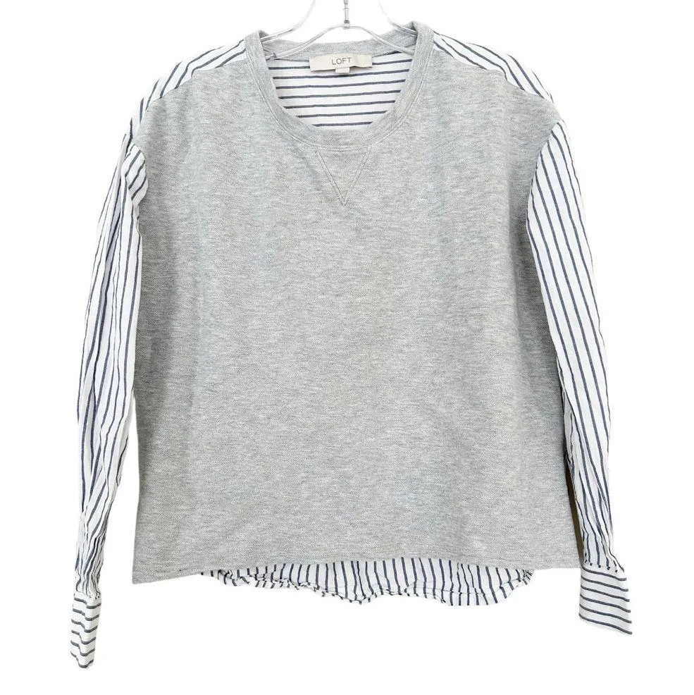 Ann Taylor Loft Gray Pinstripe Long Sleeve Shirt Sz S - Image 5