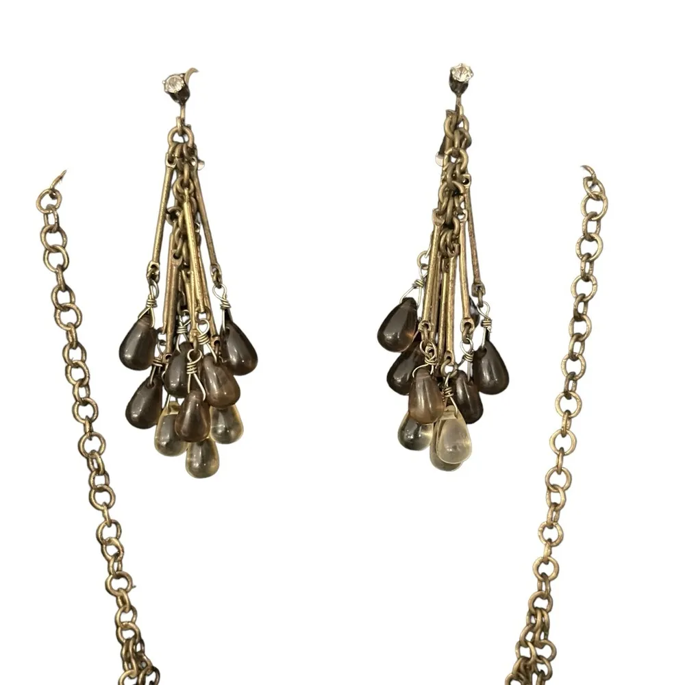 Vintage Coldwater Creek Art Nouveau Gold Tone Tear Drop Necklace Earrings Set - Image 5