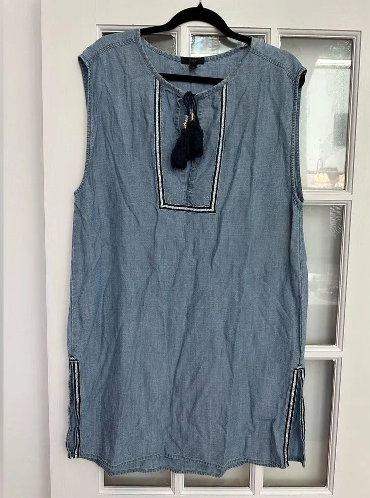 J. Crew Sleeveless Chambray Tassel Beach Tunic Swim Pool Coverup Size Large L - Image 4