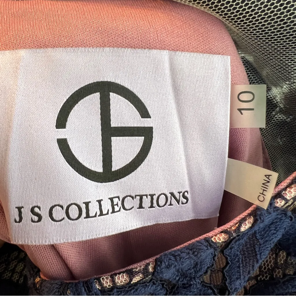 JS Collection Size 10 Navy Blue Floral Lace Rose Liner Short Sleeve Shea… - Image 13