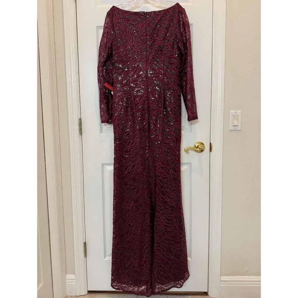 Mac Duggal 12412 Red Long Sleeve Ruched Sequined V-Neck Gown Size 10 NWT - Image 5