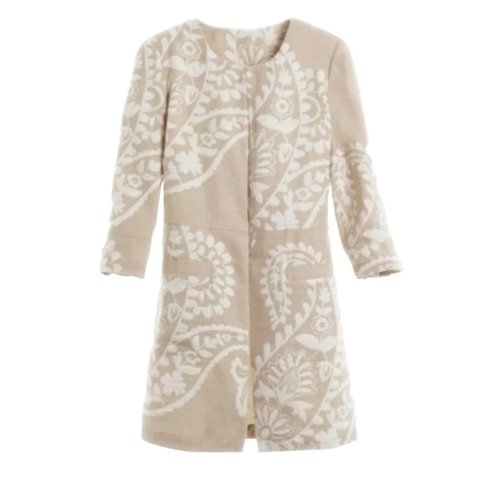 Chicos Linen Cotton Tan White 2 (12) Bi-Color Jacquard Jacket Lagenlook Neutral - Image 4