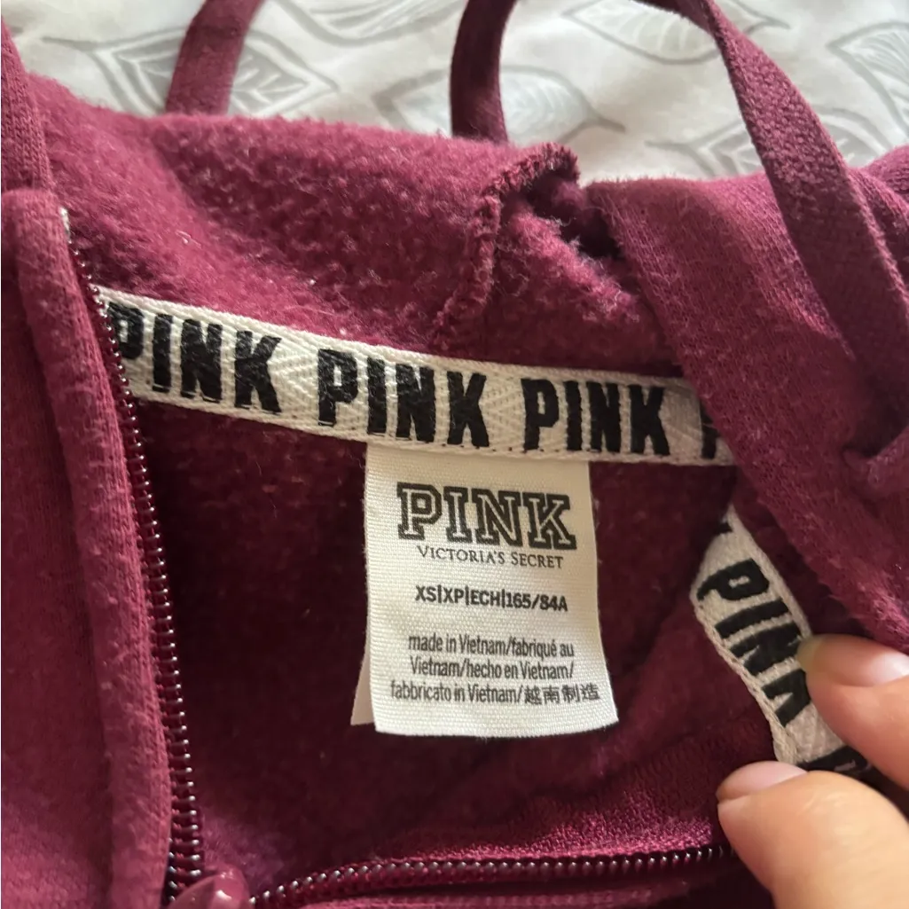PINK Victoria's Secret Burgundy Hoodie Jacket - Image 2