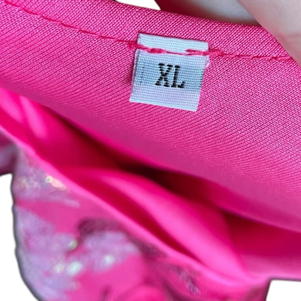 Pink Silver Sequin Embroidered Floral Preppy Barbie Glam Party Midi Dress Size XL - Image 8