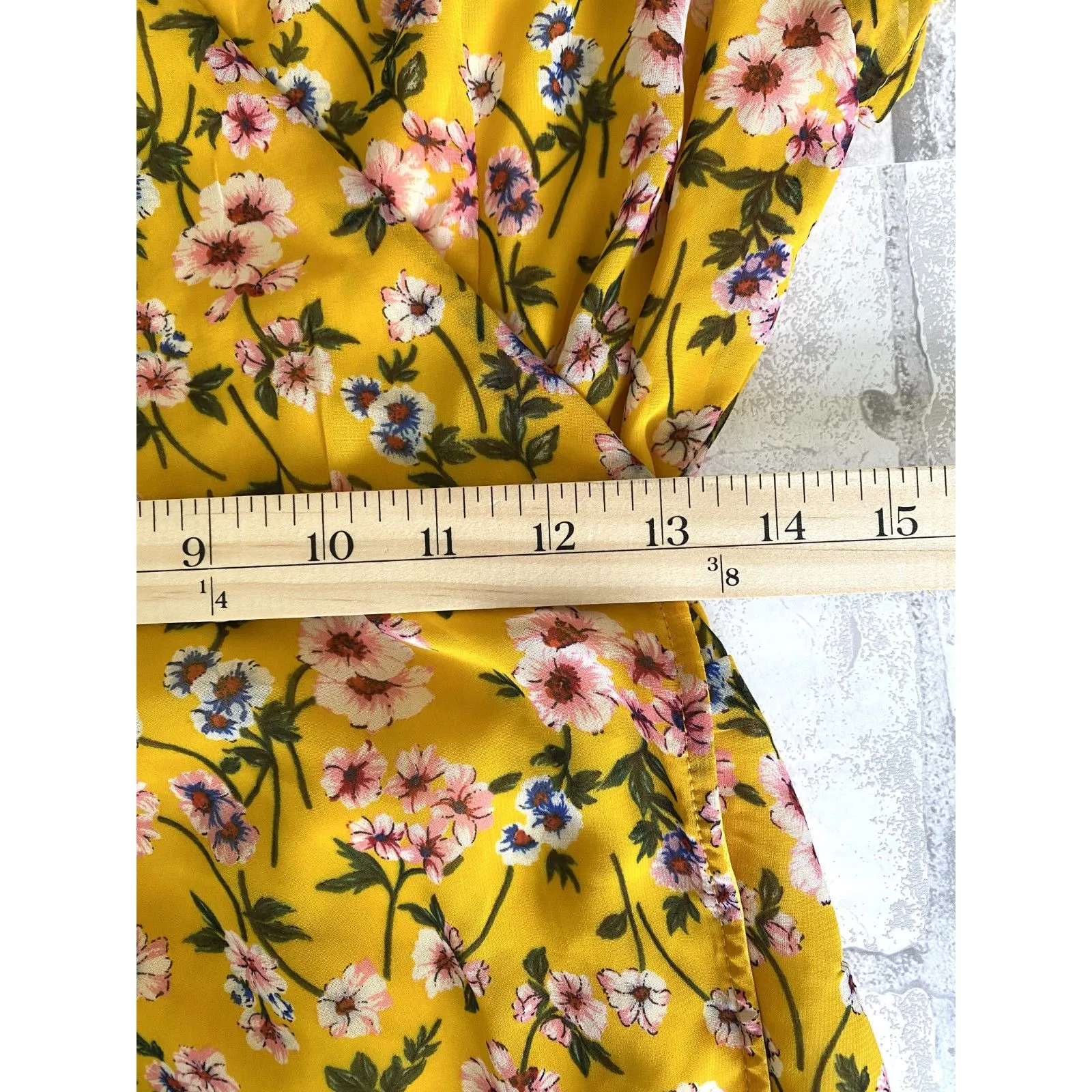 Harper Heritage Dora Yellow Floral Ruffle Mini Wrap Dress Playful Summer Chic M - Image 7