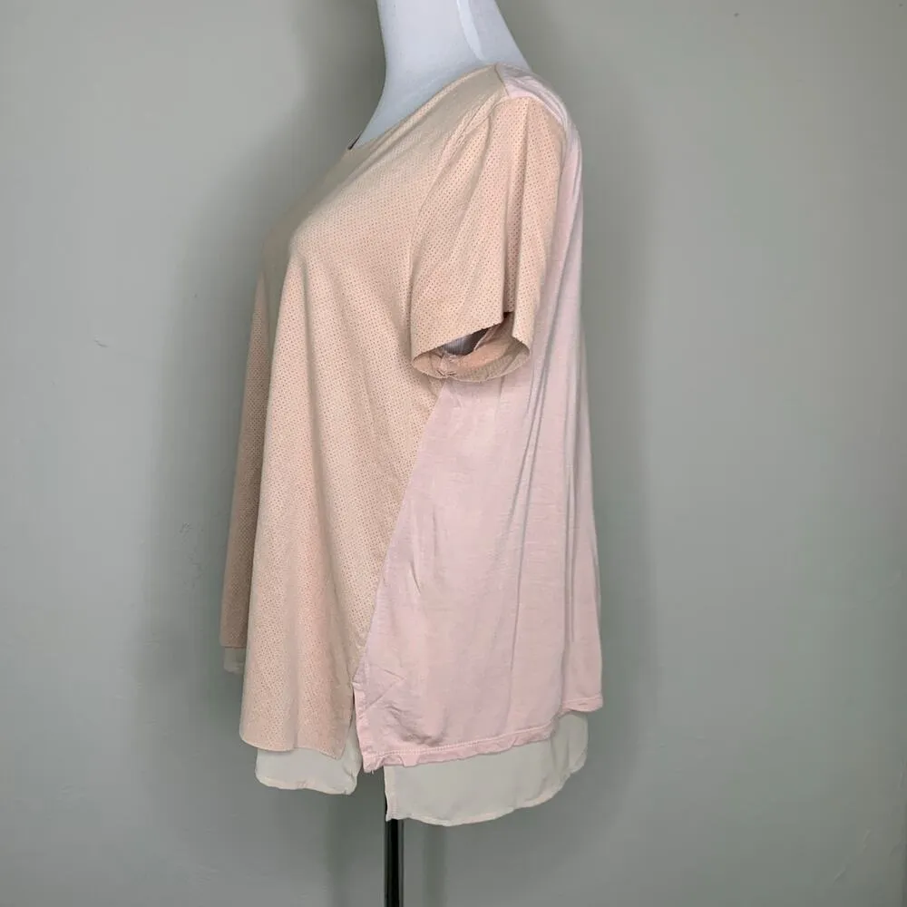 Blush Pink Faux Suede Shirt Chiffon T Shirt Medium - Image 3