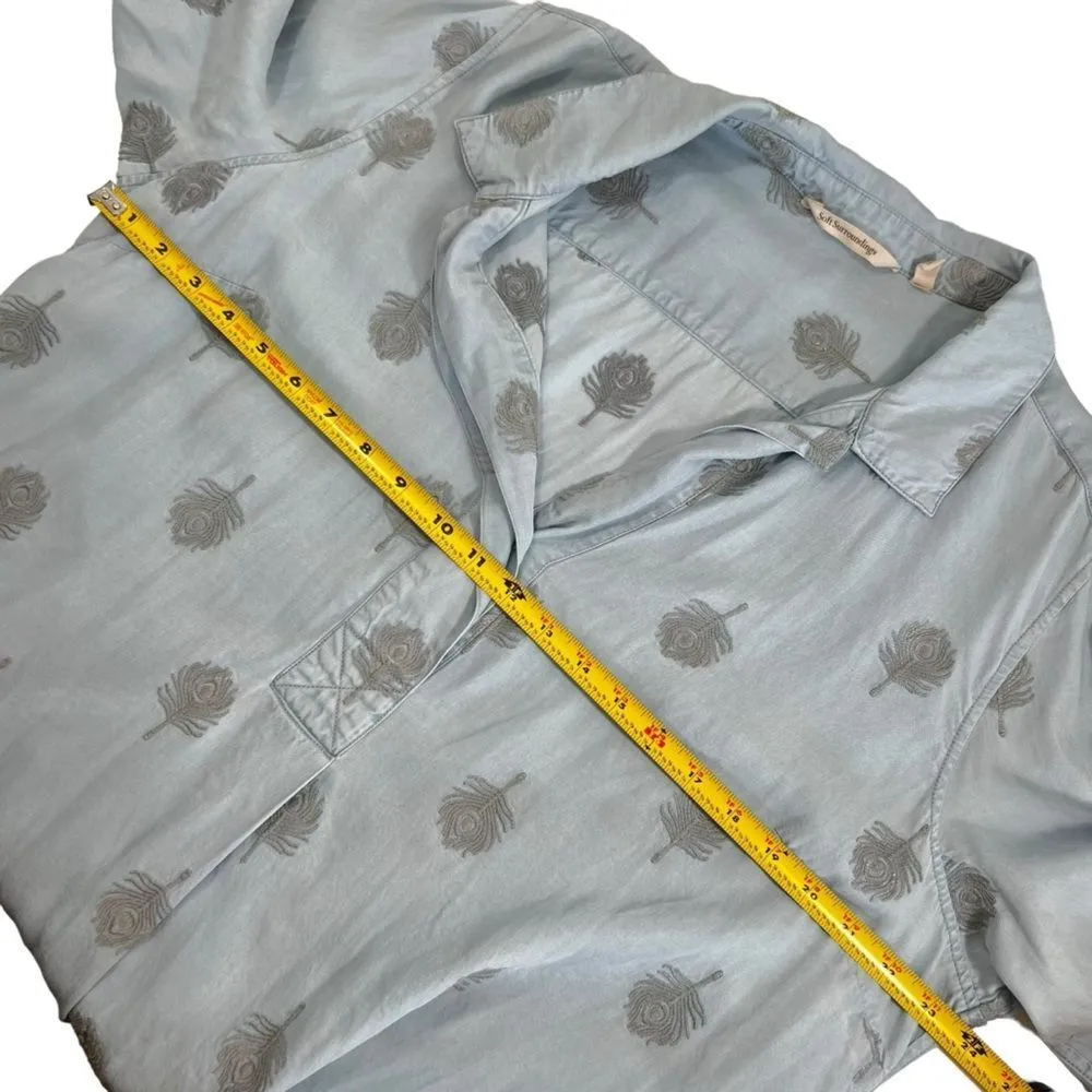 Soft Surroundings Paisley Park Chambray Peacock Feather Embroidered Shirt Dress - Image 10