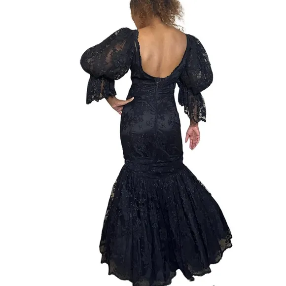 Vintage Black Dress What’s Up by Carol Prom Goth Wedding Lace 80s 2 4 6 - Image 2