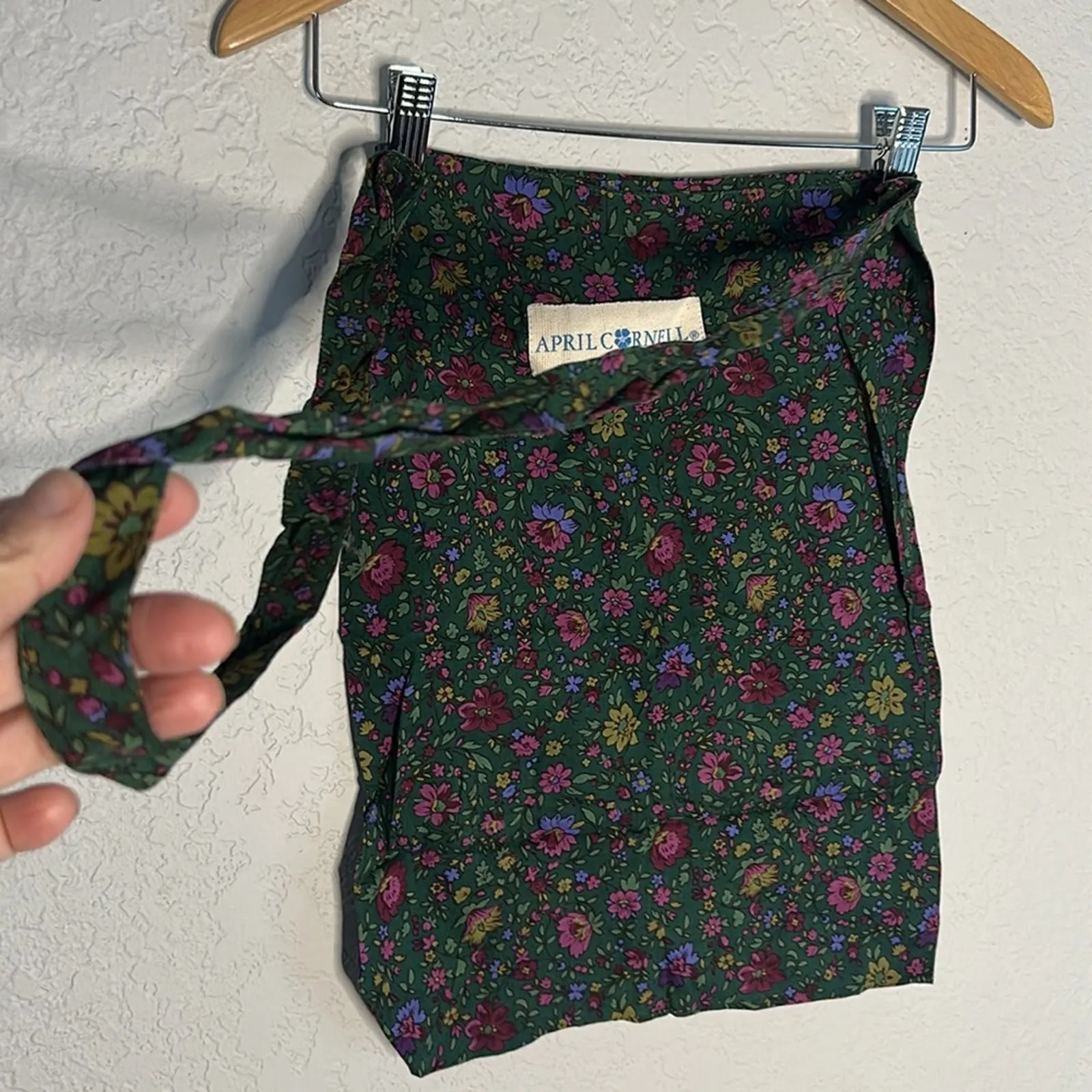 April Cornell Tote Dust Bag Long Strap Green Purple Floral Market Errands Logo - Image 4