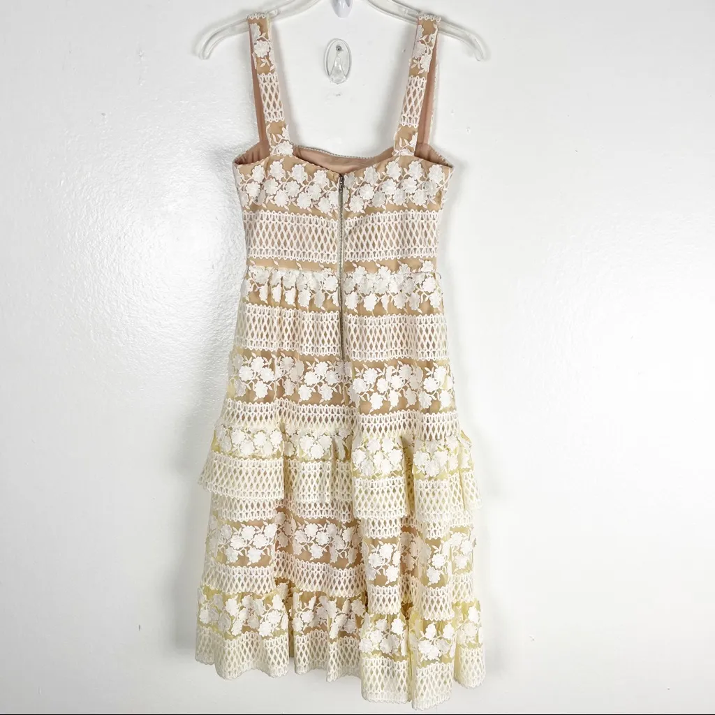 LULUS Cream Lace Overlay Ruffled Tier Sleeveless Dress, Size XS - Image 2