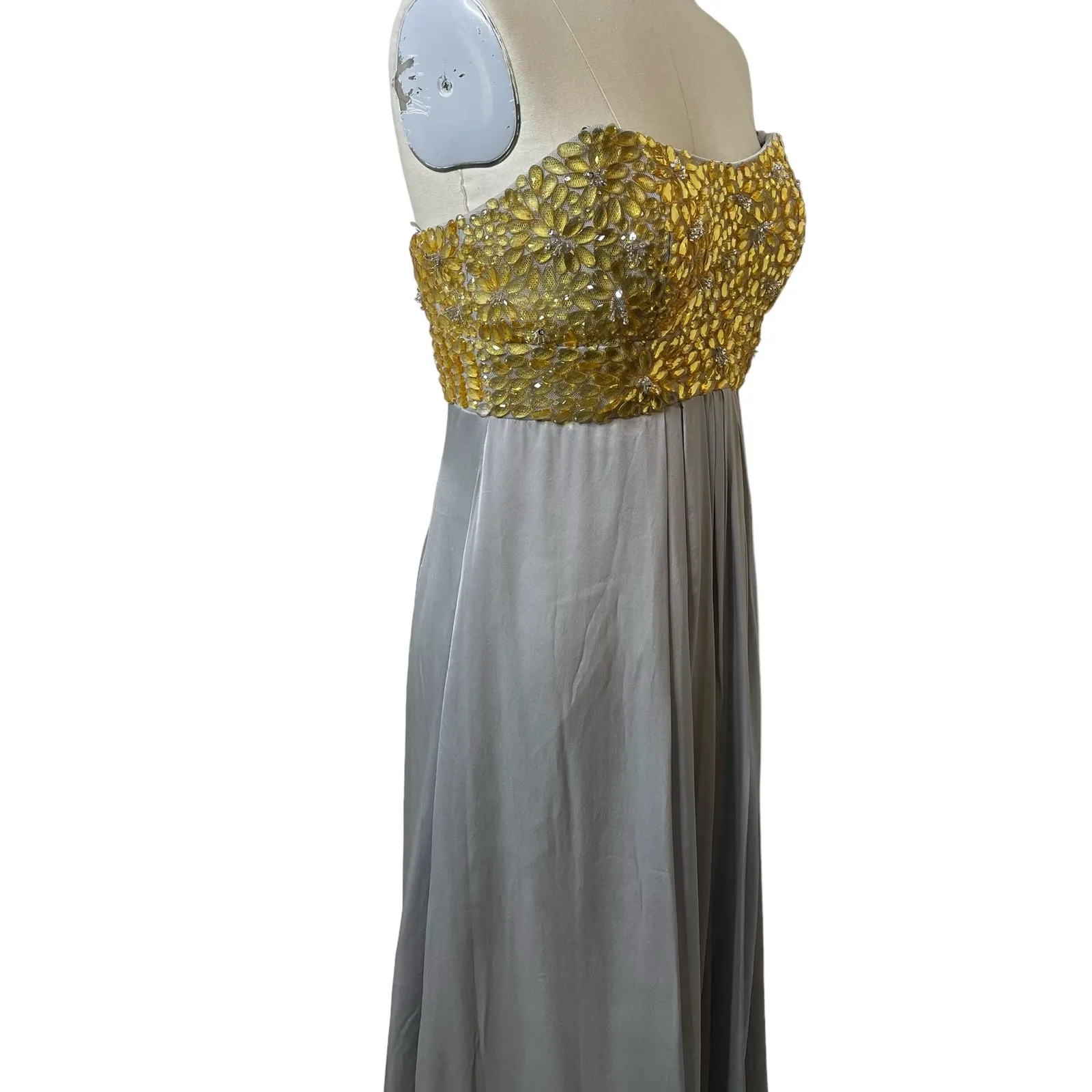 NWT Theia Couture Gold & Gray Silk Formal Strapless Dress Beaded Size 4 $995 - Image 7