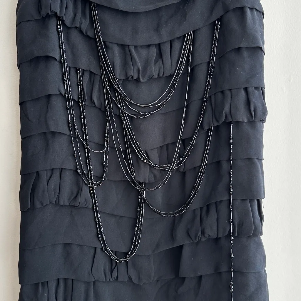 jaloux Black Tiered Ruffle Beaded Flapper Dress, Size Small, NWT - Image 4