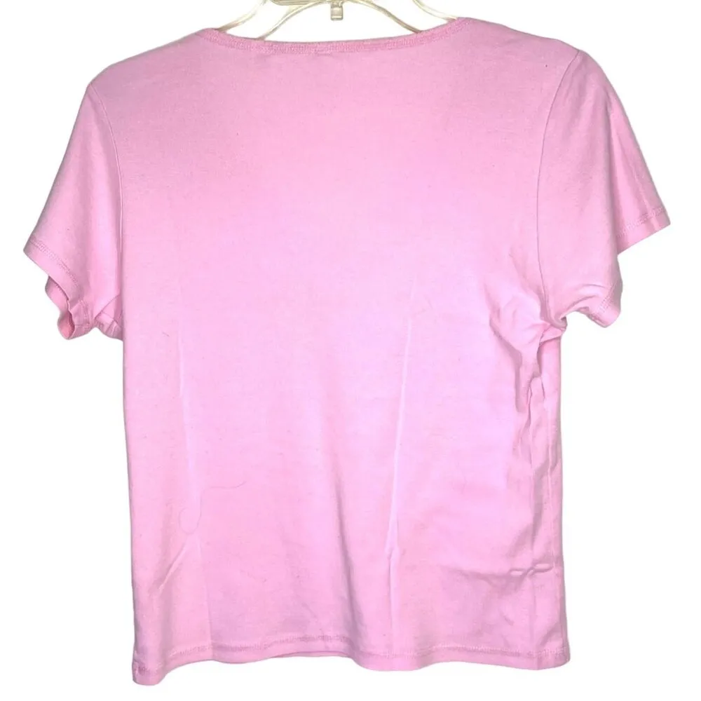 PJ Salvage X-Small Pink Short Sleeve V-Neck Cotton T-Shirt 85e - Image 2
