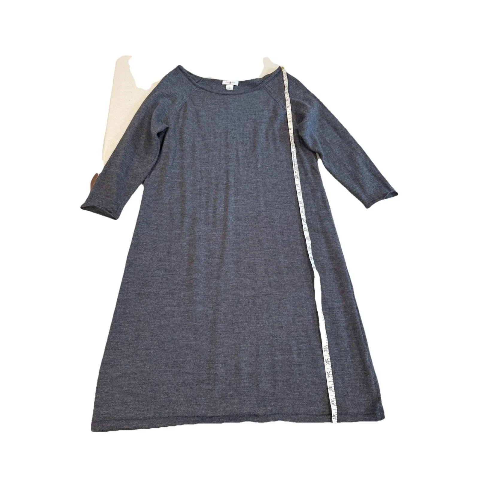 Garnet Hill Dress Medium Grey Merino Wool 3/4 Sleeve Minimalist Capsule Travel - Image 5
