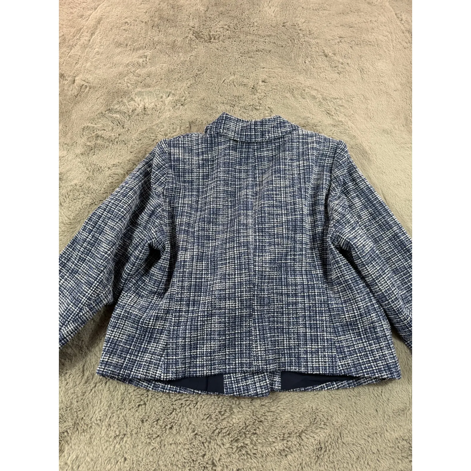 Lane Bryant Women Blue Plaid Tweed Blazer Jacket Plus Size 18 Gold Button Preppy - Image 7