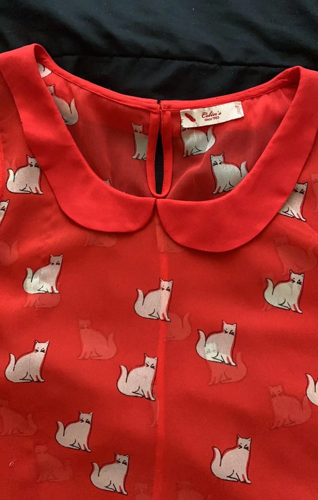 Colin’s cat printed red blouse - Image 5