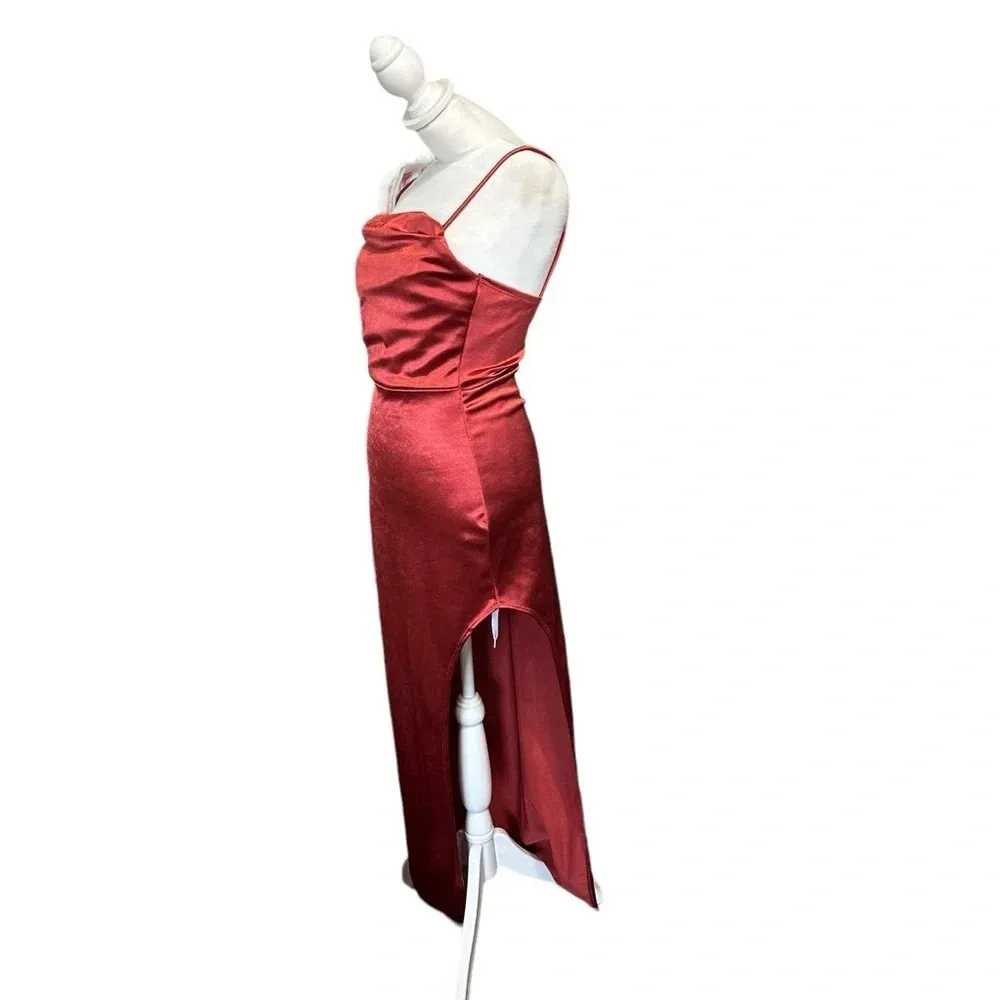Windsor Lola High Slit Satin Dress size small, burgundy - Image 2