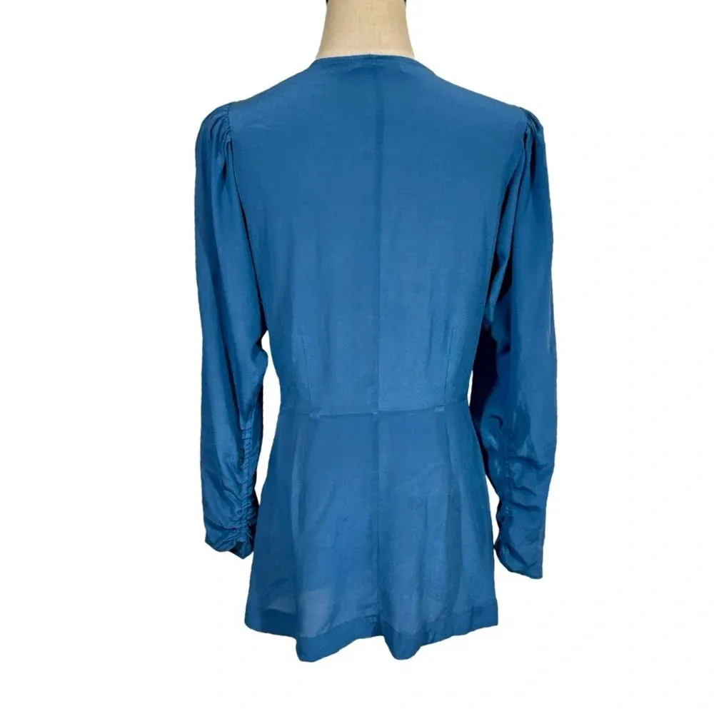 Mariacher Maria Cher Olite Rosario Silk Ruched Short Long Sleeve Mini Dress Blue Size M - Image 5