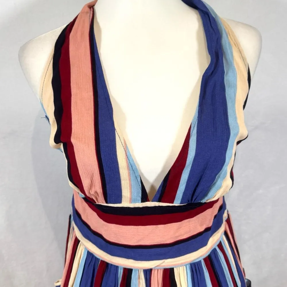 Anthro Anama multi color striped smocked halter midi dress size medium - Image 2