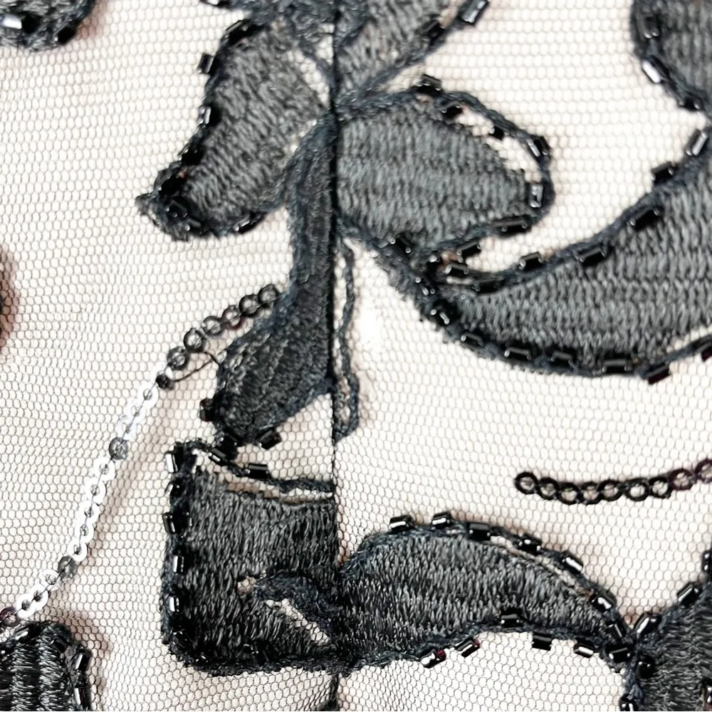 ELIZA J Nude Black Lace Overlay Sequin Beaded Sheer Elbow Length Sleeves Dress 8 - Image 13