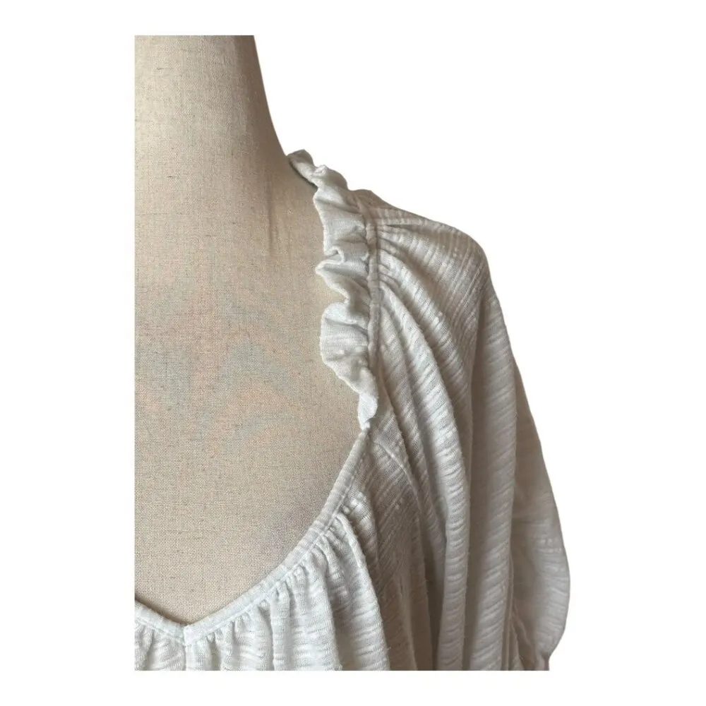 Free People Shirt Women Medium‎ White Dorothy Puff Sleeve Cropped Top Boho - Image 4