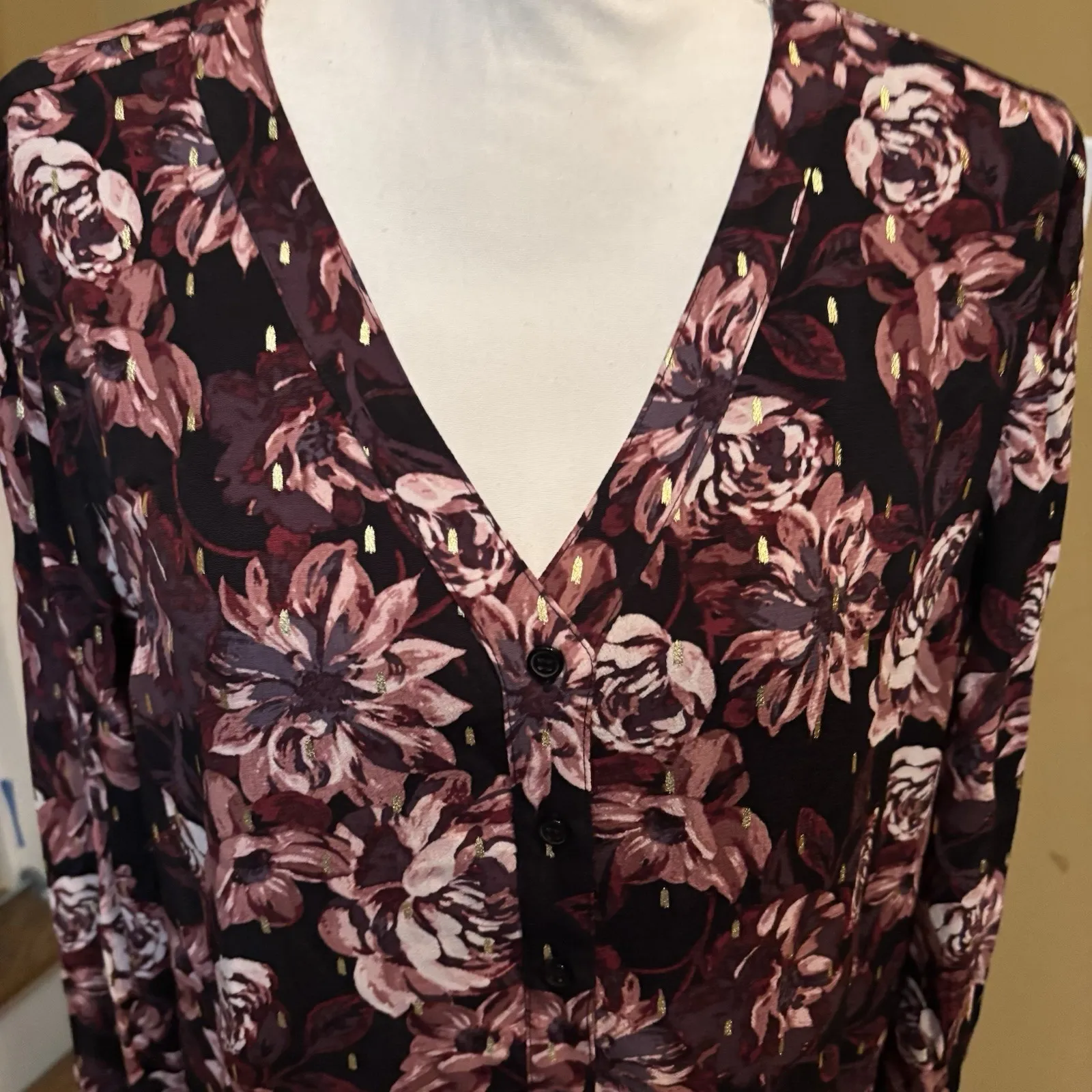 Garnet Hill Dress Women 12 Black Moody Floral Pockets Knee Length‎ Boho Artsy - Image 5