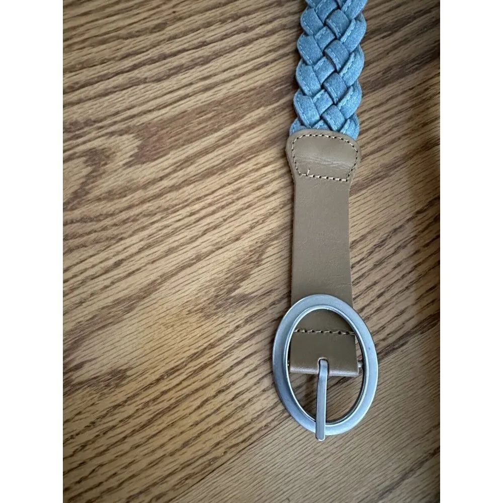 Vtg Blue And Brown Leather Woven Belt 39” Buckle Traditional 90's y2K - Image 3