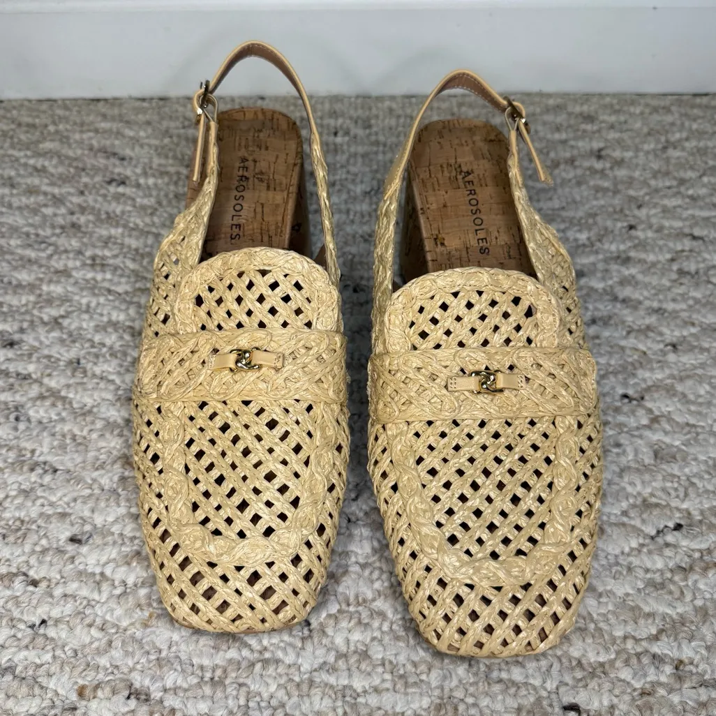 AEROSOLES Women's Santiago Raffia Platform Pumps in Natural Size 10 Block Heels - Image 4