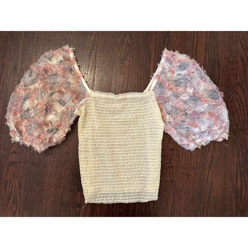 Intimately Free People Sheer Puff Sleeve Silver Lake Picnic Cami Size XS - Image 3