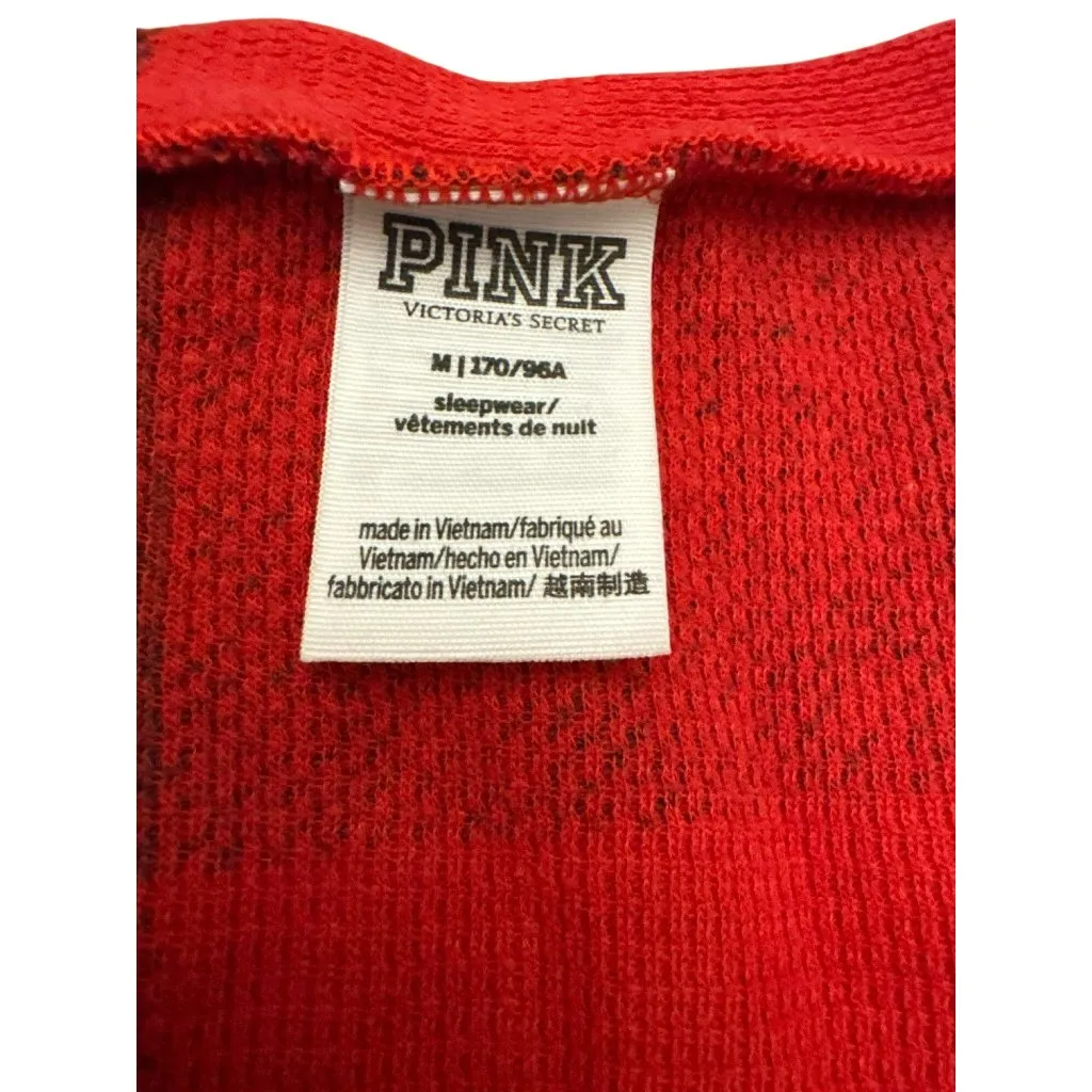 PINK Victorias Secret Red Black Plaid Long Sleeve Romper Medium One-Piece Pajama - Image 2