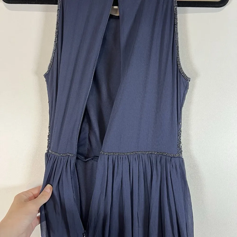 Adrianna Papell Sequin Embroidered Beaded Empire Gown Blue Sz 4  Elegant Evening - Image 11