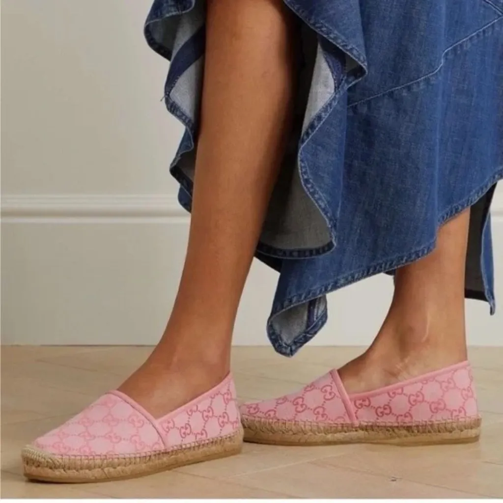 Gucci Pink GG Canvas Leather Pink Espadrille Flats Size EU 36 - Image 2