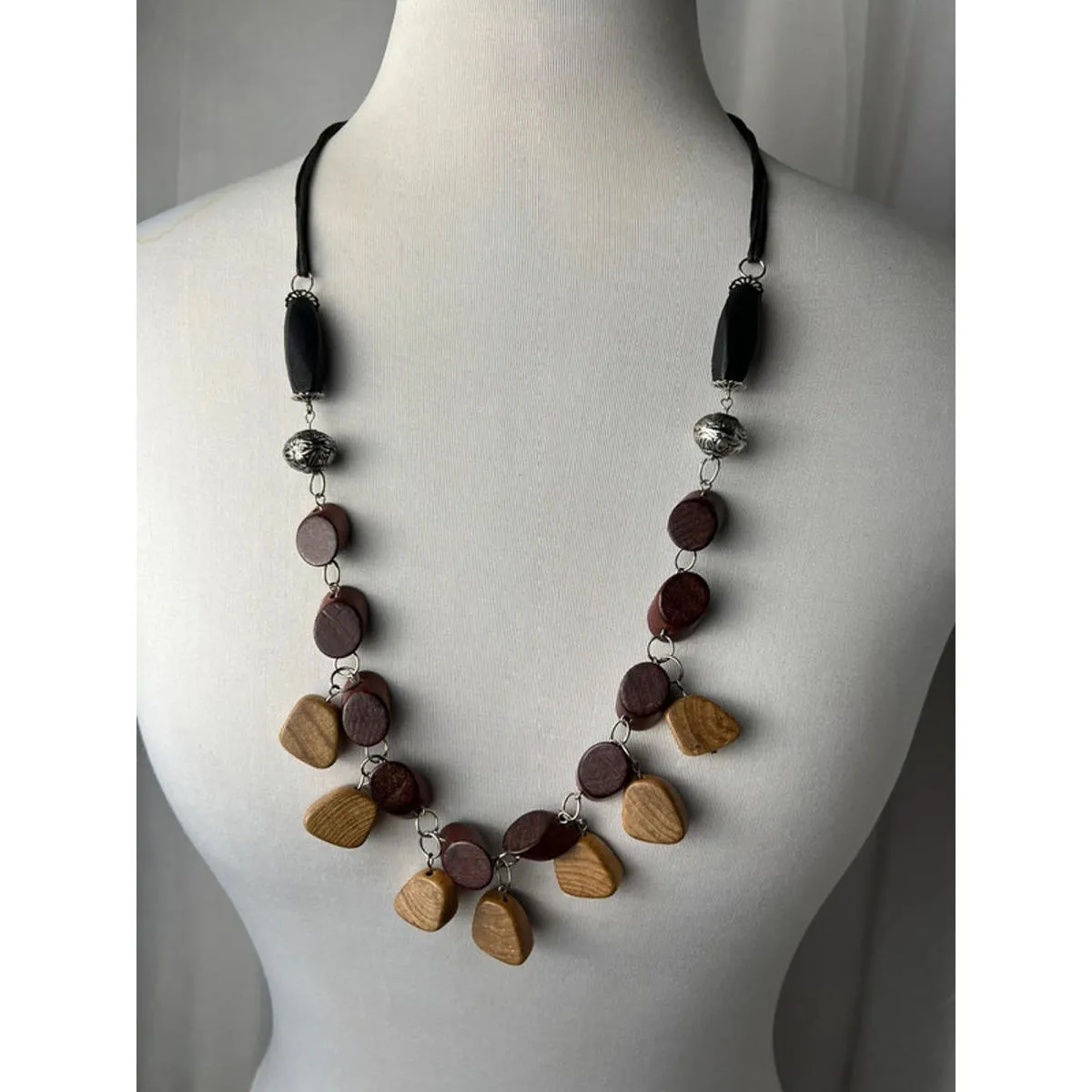 vintage brown wooden exotic tribal boho beaded necklace Black - Image 2