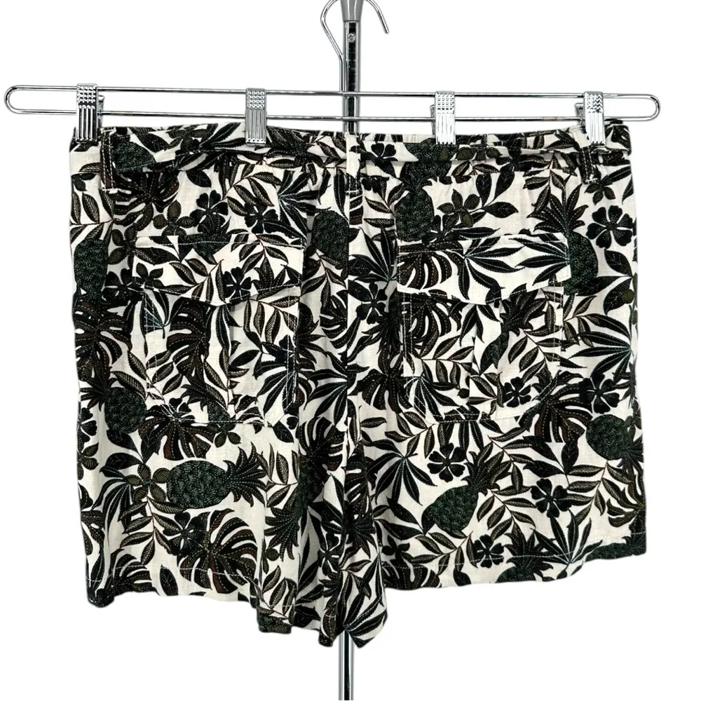 a.n.a. Linen Blend Womens High Rise Pull-On Shorts Belted Palm Print Petite XL - Image 9