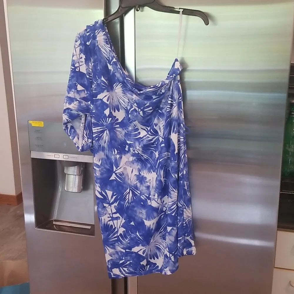 💕TRINA TURK💕 Basque Dress One Shoulder Swim Cover Up Sapphire Blue Print S NWT - Image 14