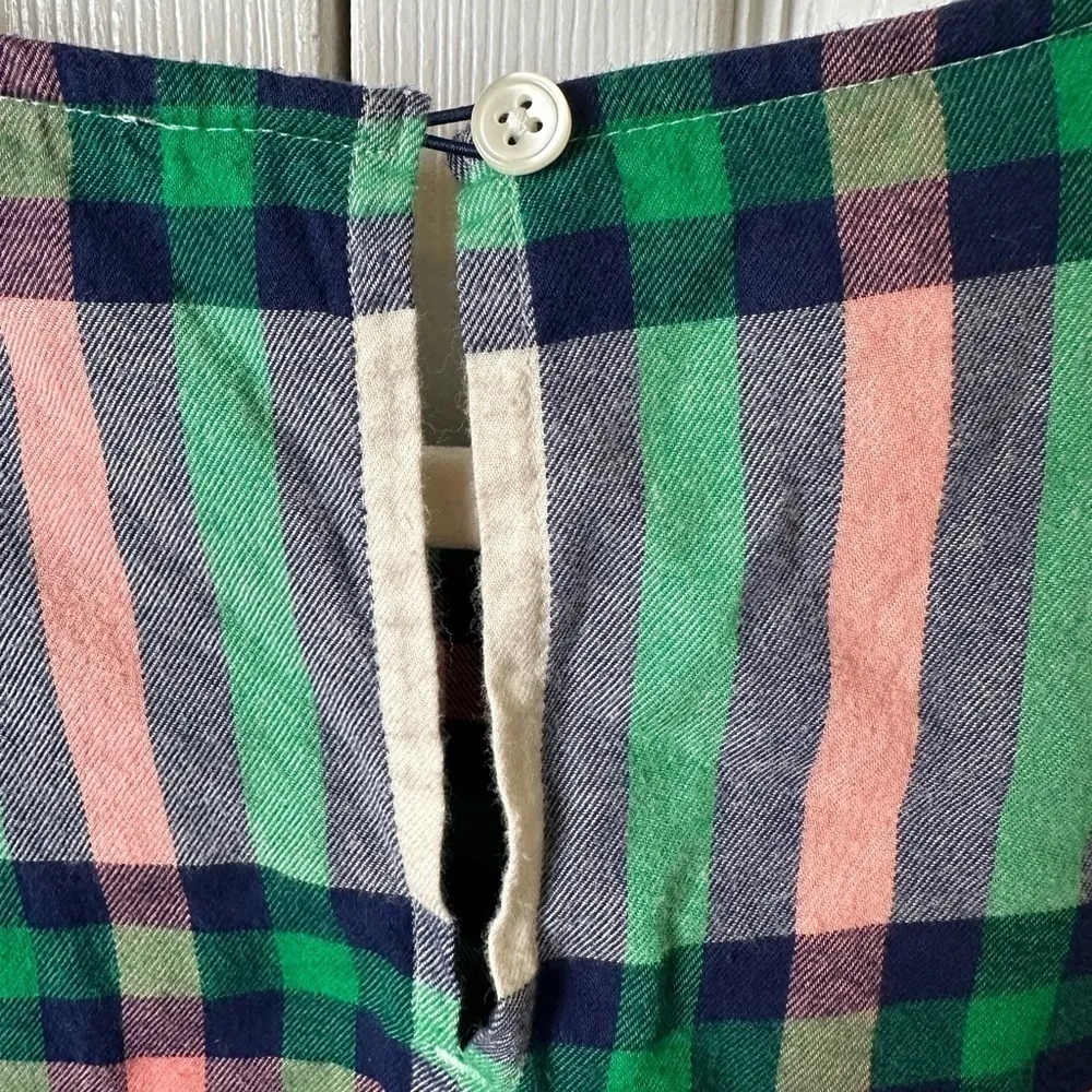 J Crew Shirt Womens S 4 Flannel Flared Sleeve Plaid Peasant Blouse Green Pink - Image 6