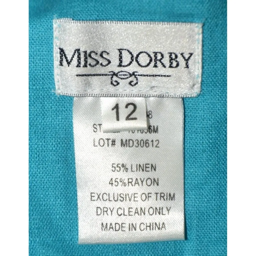 Vintage Miss Dorby Jacket & Maxi Dress Size 12 Linen Blend Embroidered Beaded Blue - Image 14