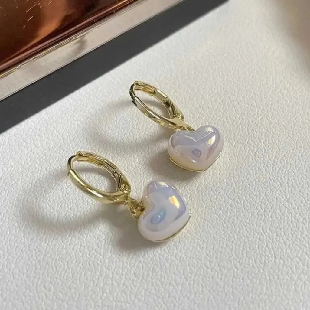 Gold Heart Drop Earrings - Image 3