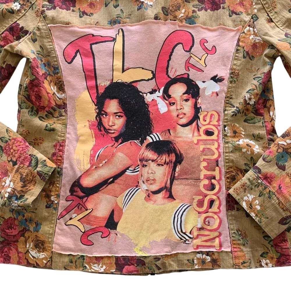 Via Penny Lane Reworked Apparel | TLC 90’s Graphic Custom Floral Jacket Small Tan - Image 7