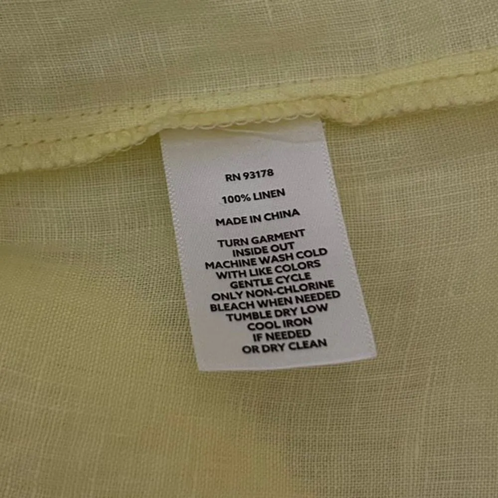 Magaschoni Women Linen Button Top Yellow S Tie Front Preppy Coastal Beach Travel - Image 7