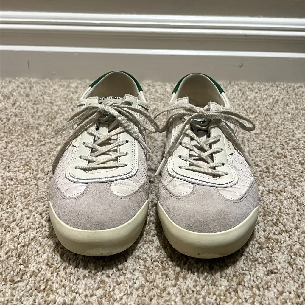 Sam Edelman Isabel Low Top Platform Sneakers Suede Green & Gray/Taupe Size 8.5 - Image 5