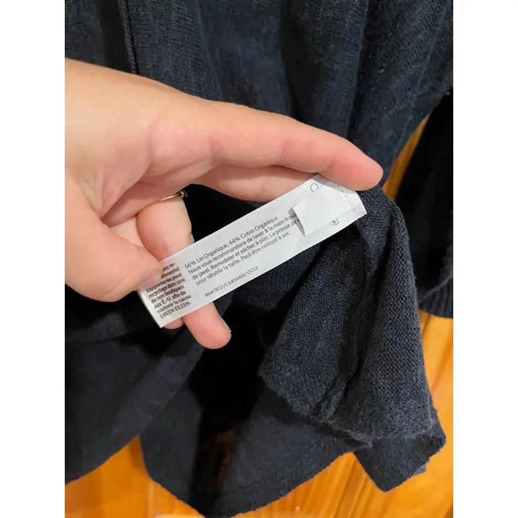 Eileen Fisher Black Lagenlook Boxy Dolman Small Organic Linen/Cotton Sweater - Image 4